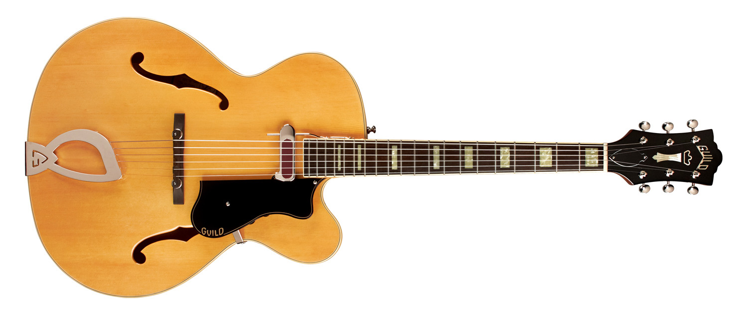 Horizontal front view of A-150 Savoy Blonde guitar