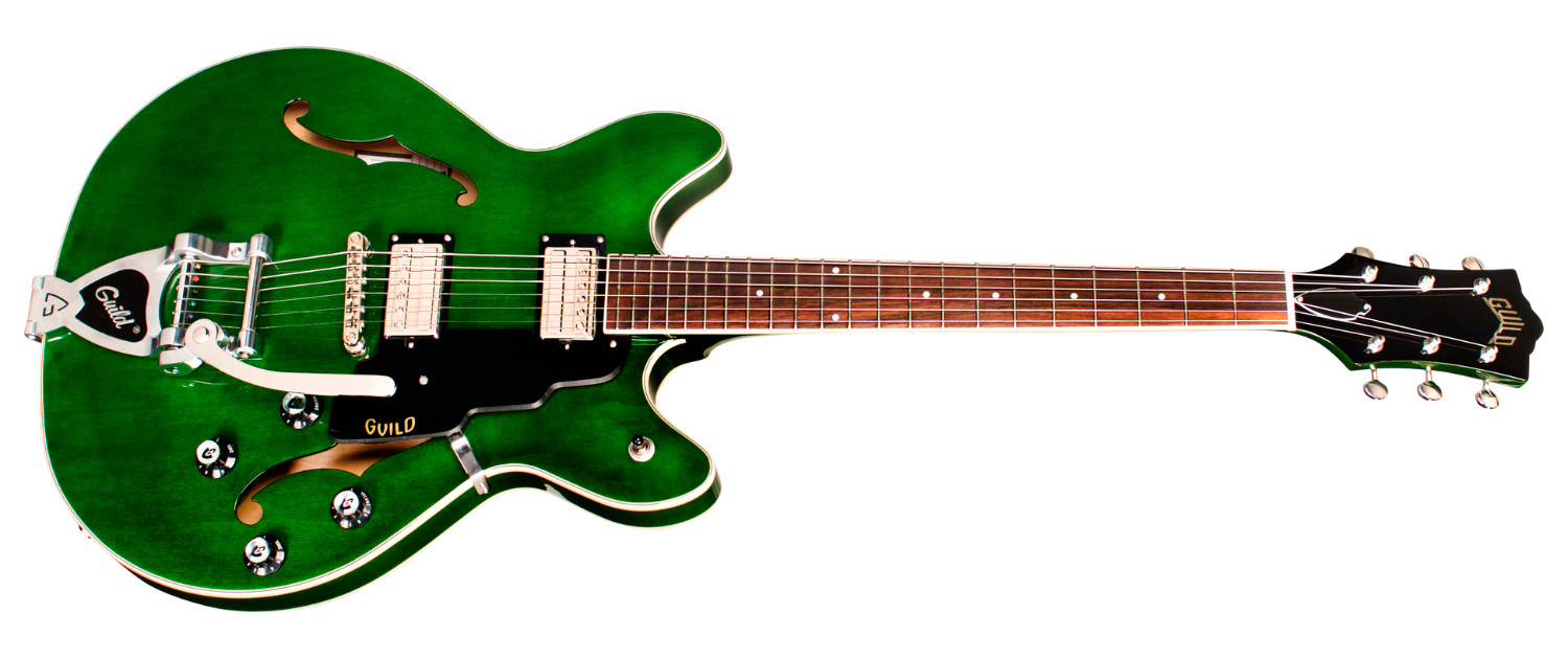 Horizontal side view of Starfire I DC Emerald Green guitar