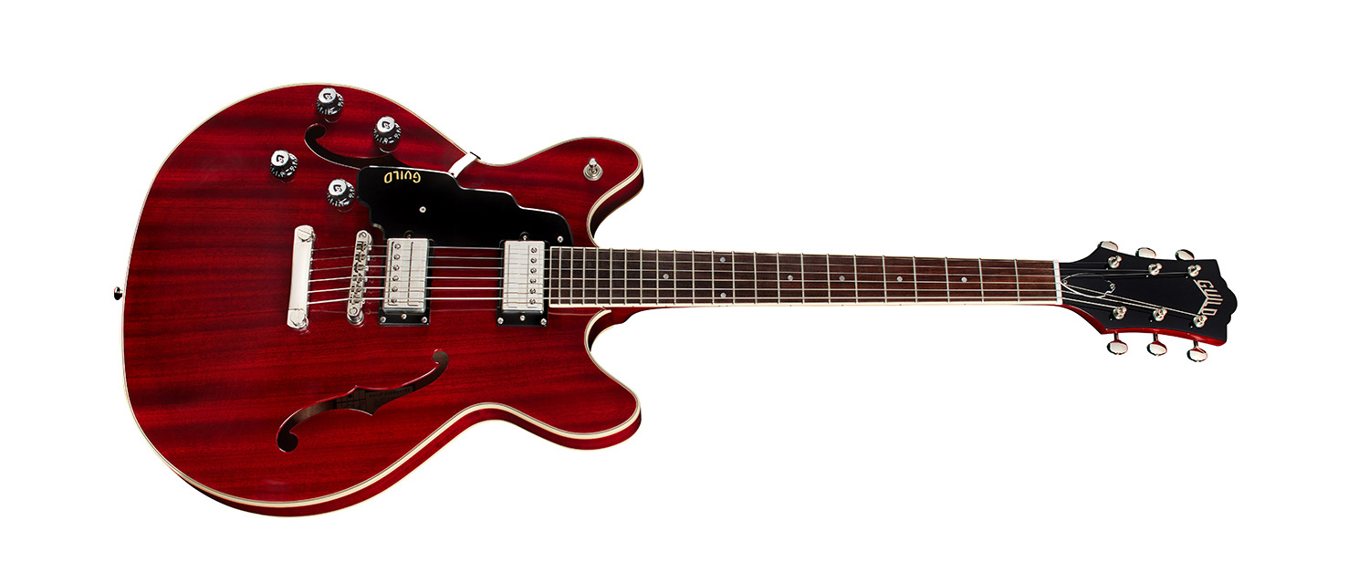 Horizontal back view of Starfire I DC Cherry Red Left Handed guitar