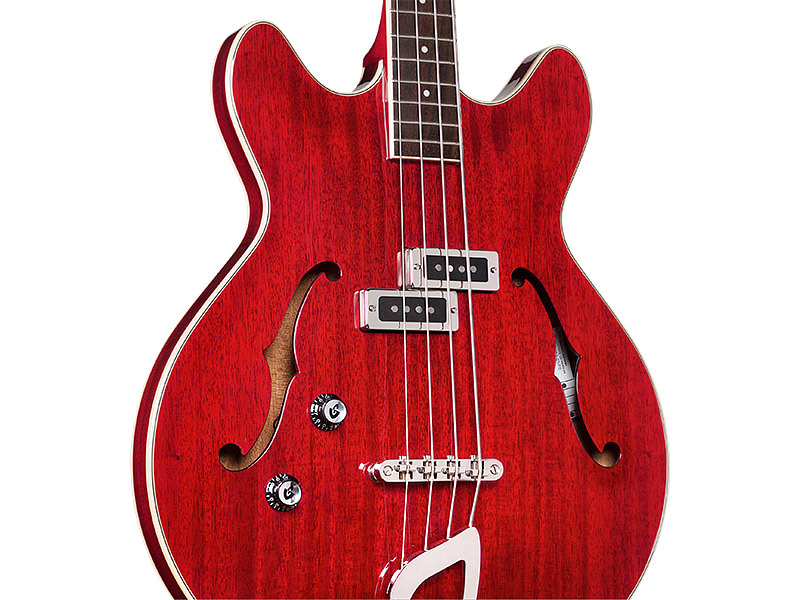 Horizontal back angle view of Starfire I Bass LH Cherry Red