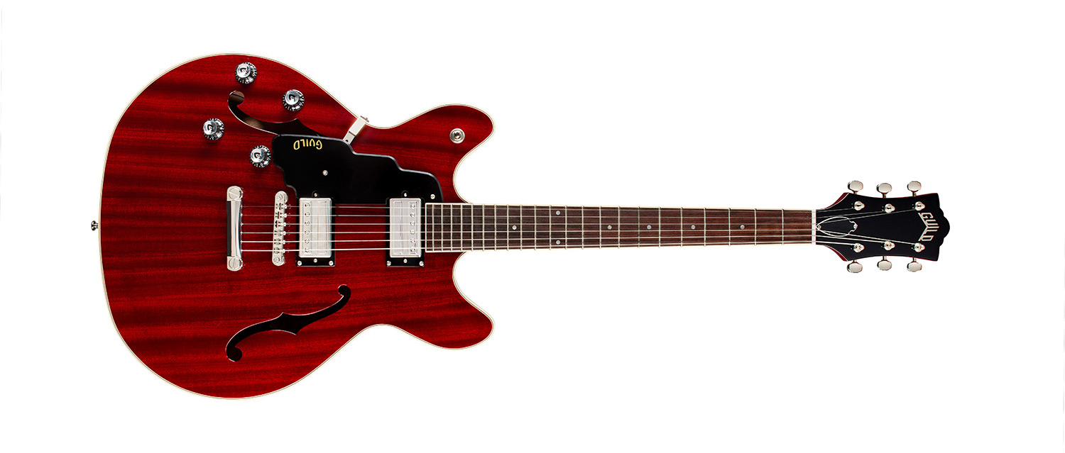 Horizontal front view of Starfire I DC Cherry Red Left Handed guitar