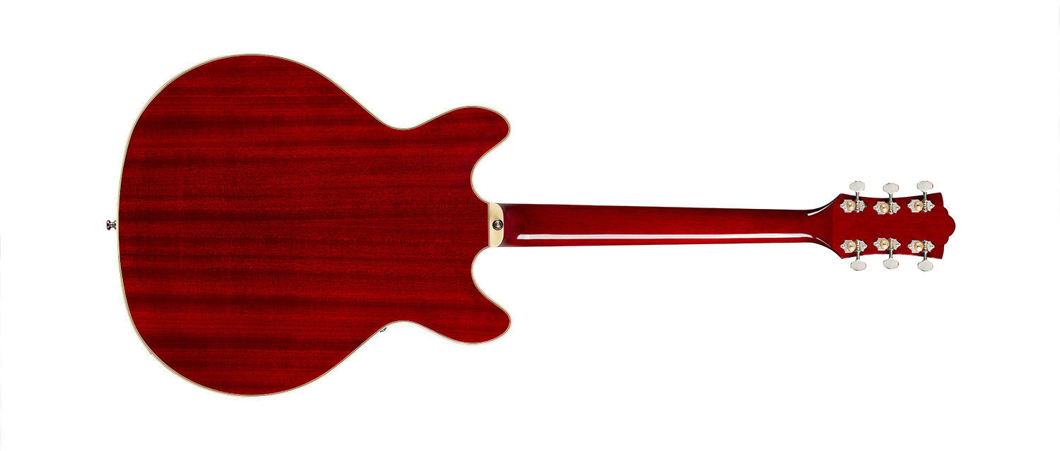 Horizontal side view of Starfire I DC Cherry Red Left Handed  guitar