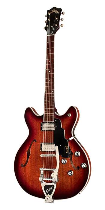 Vertical view of Starfire I DC Pelham Blue electric guitar