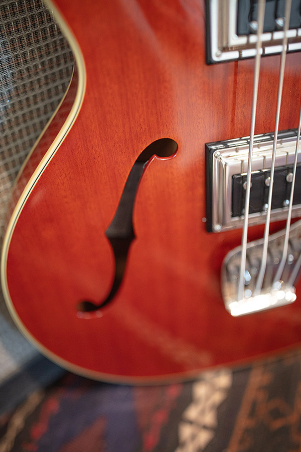 Close-up of Starfire II bass f hole