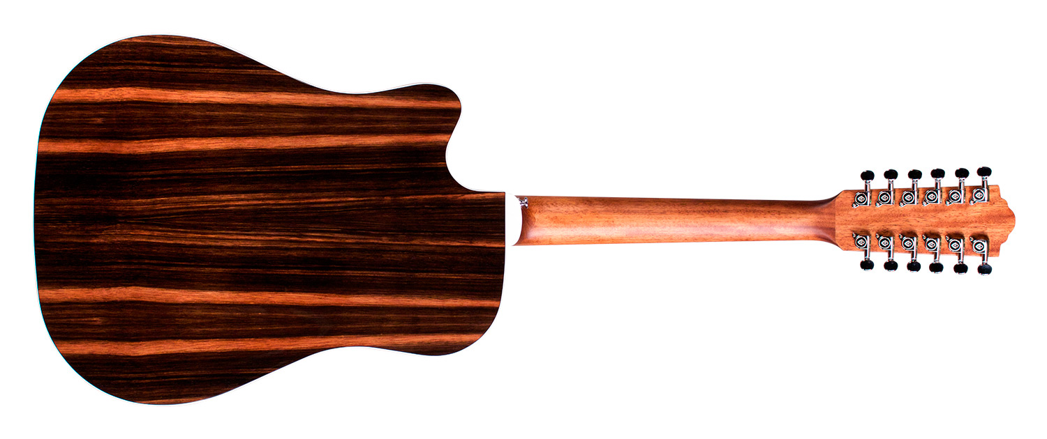 Horizontal back view of D-2612CE Deluxe Antique Burst guitar