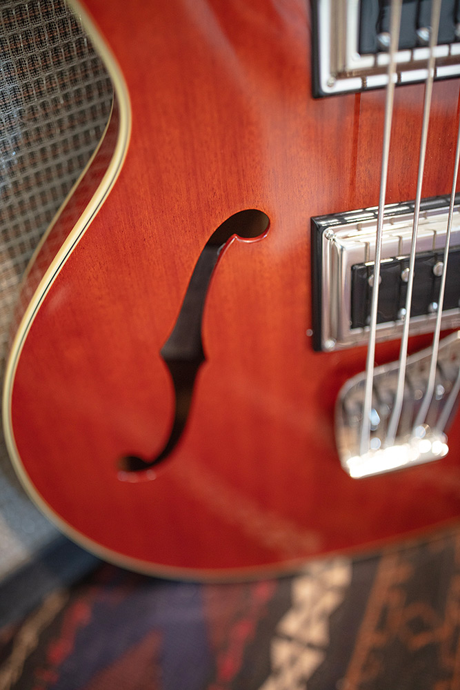 Close-up of Starfire II bass f hole