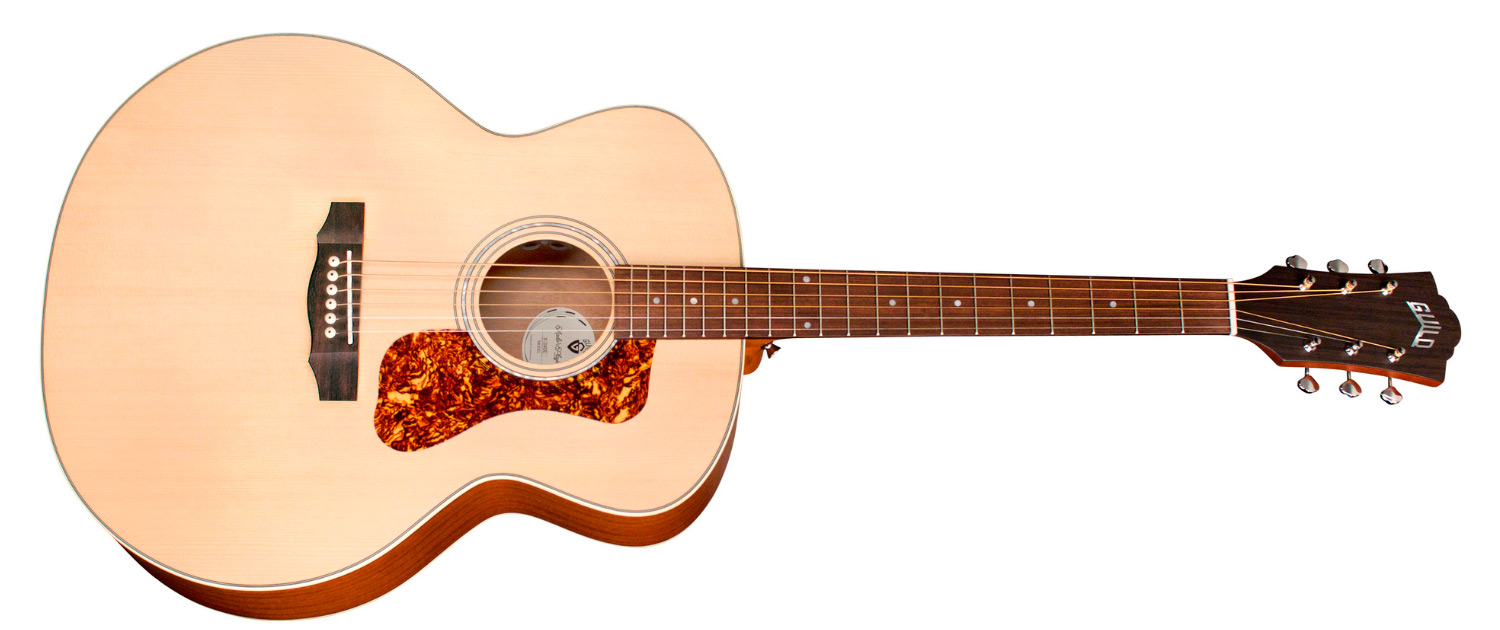 Horizontal side view of F-240E Natural guitar