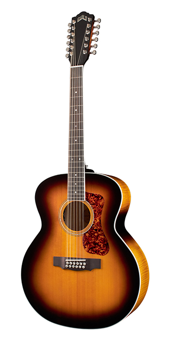 Vertical view of F-2512E Deluxe Antique Burst guitar