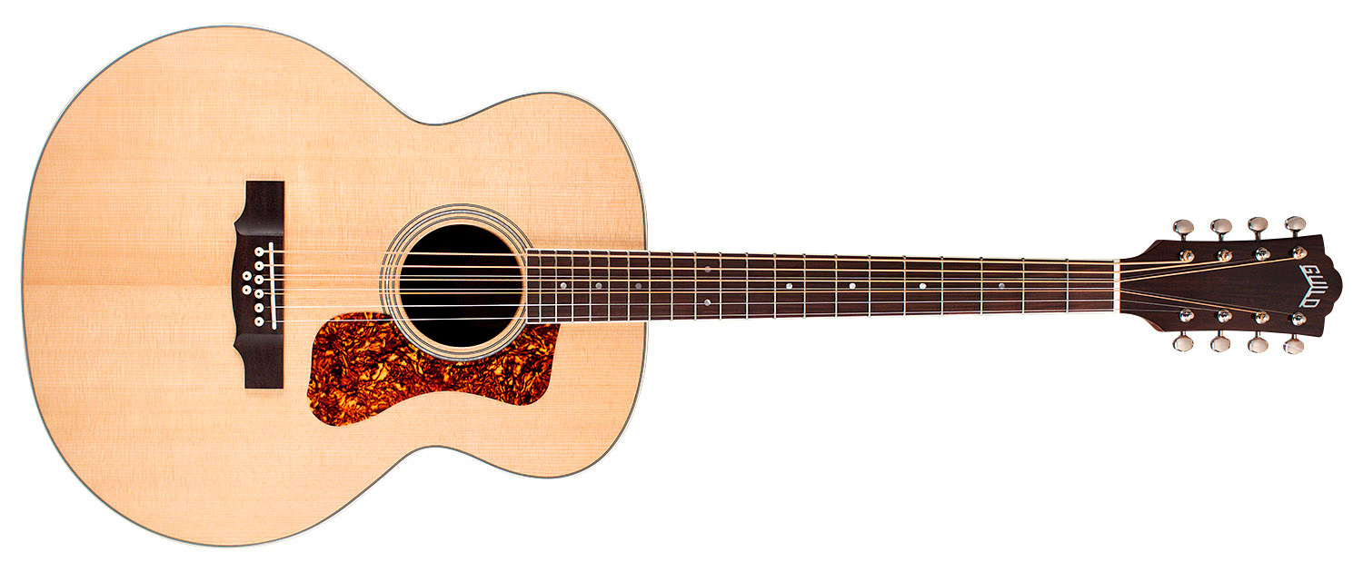 Horizontal front view of BT-258E Deluxe Baritone Natural acoustic guitar