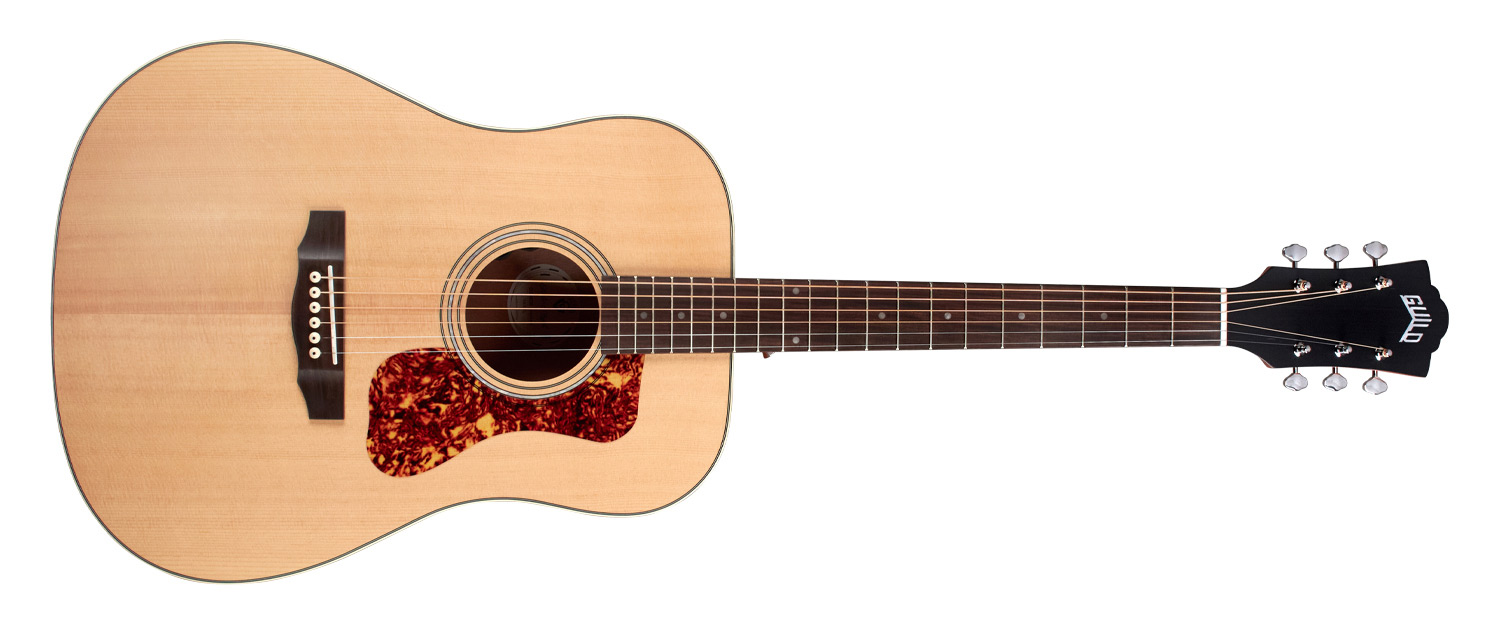 Horizontal front view of D-240E Limited Flame Mahogany acoustic guitar
