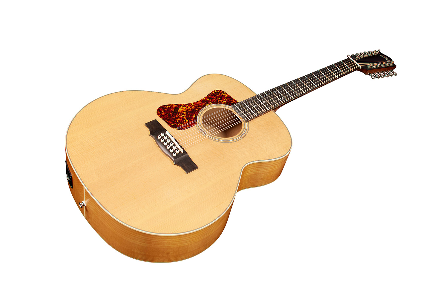 Horizontal front angle view of F-2512E Maple Left Handed guitar