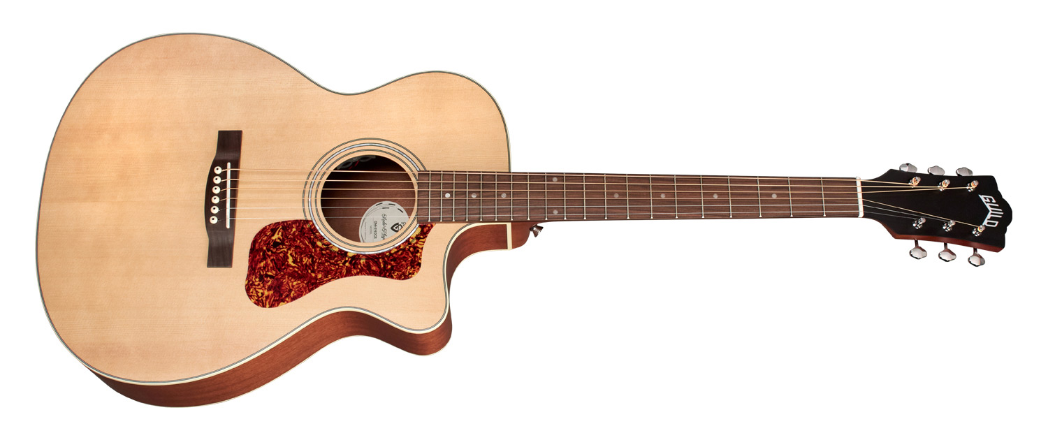 Horizontal side view of OM-240CE Natural guitar