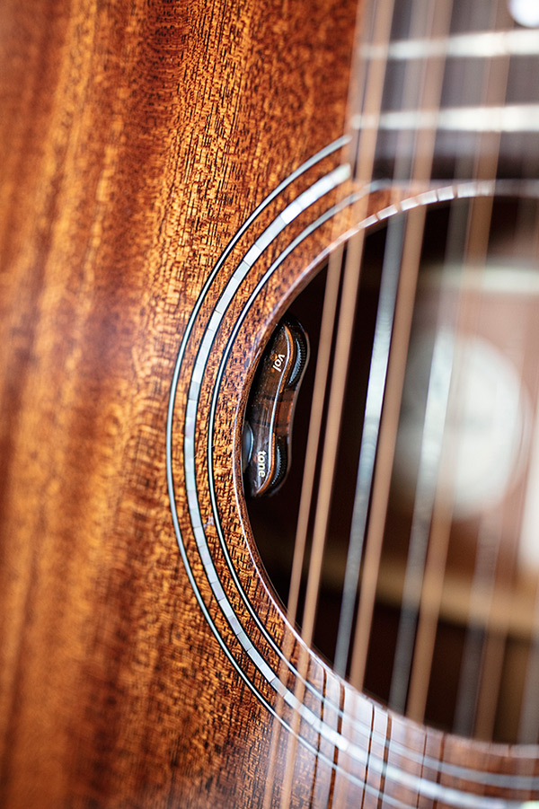 Close up of D-1212 soundhole and electronics thumbnail