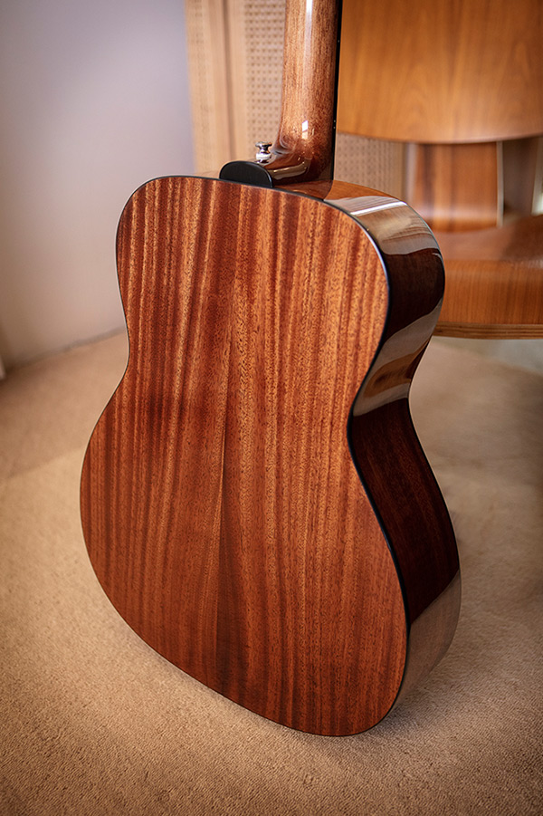 Close up of OM-120 back showcasing Solid African Mahogany thumbnail