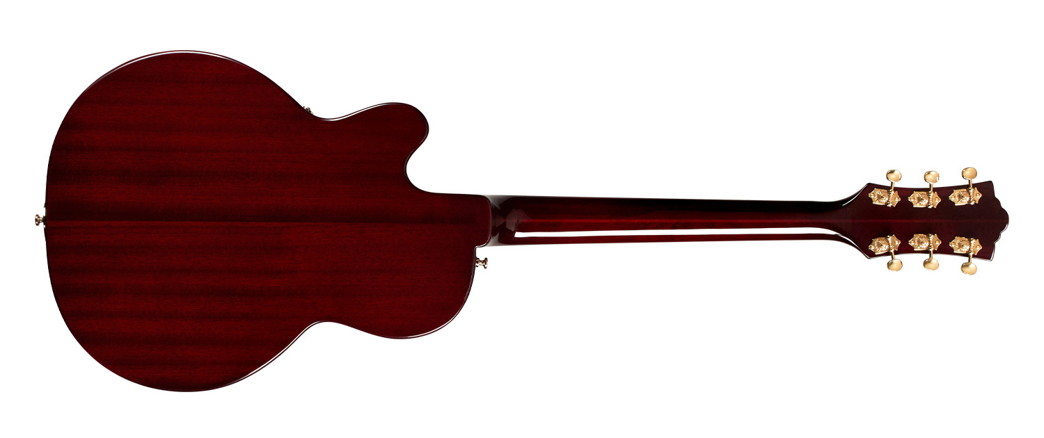 Horizontal back view of M-75 Aristocrat Antique Sunburst guitar