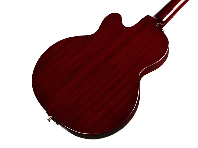 Horizontal back angle view of M-75 Aristocrat Antique Sunburst guitar