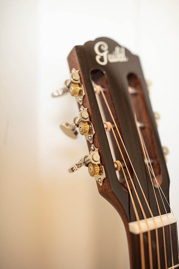 P-240 Memoir Natural close up of the headstock