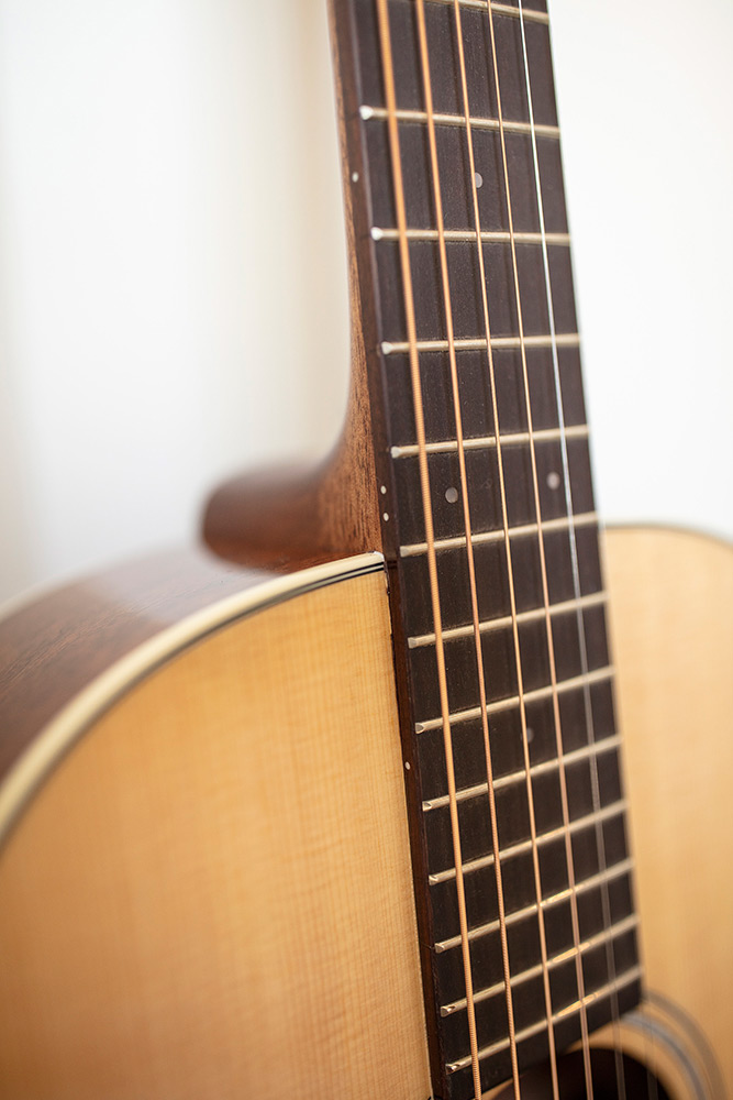 P-240 Memoir Natural close up of the headstock