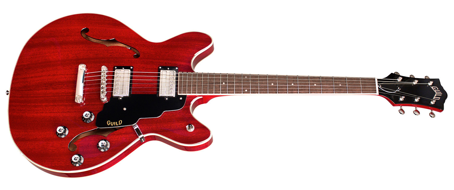 Horizontal side view of Starfire I DC Cherry Red  guitar