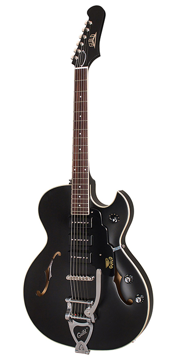 Vertical view of Starfire I Jet90 Satin Black electric guitar