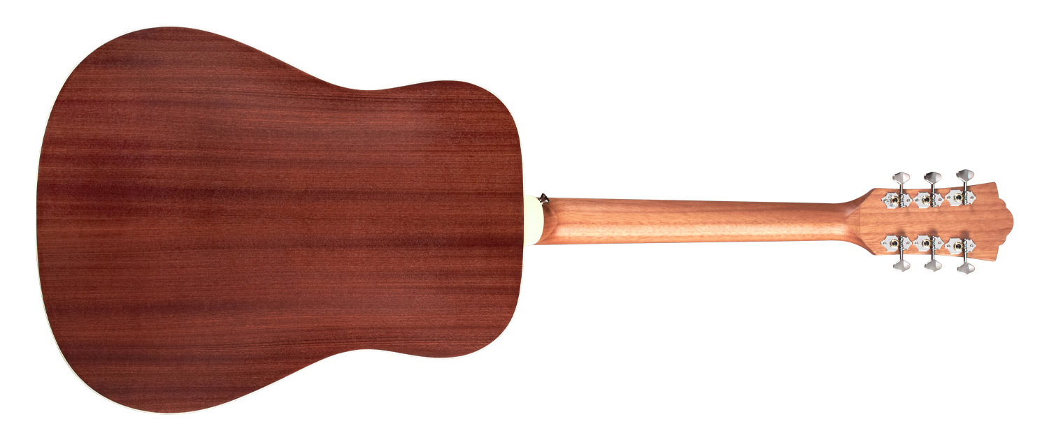 Horizontal back view of D-240E Natural guitar