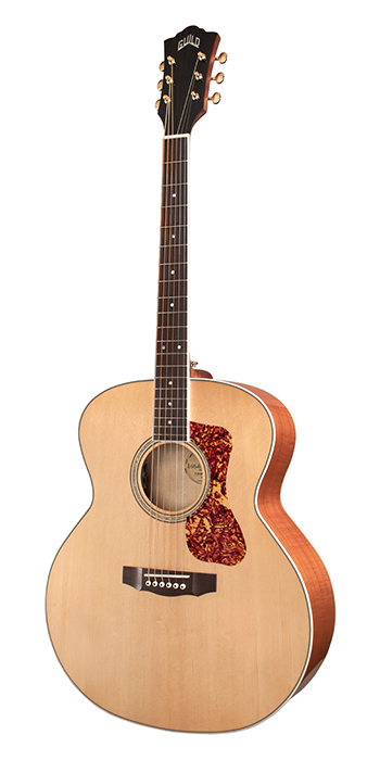 Vertical view of F-250E Deluxe Archback Blonde guitar