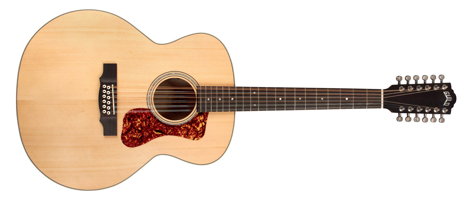 Horizontal front view of F-2512E Maple guitar