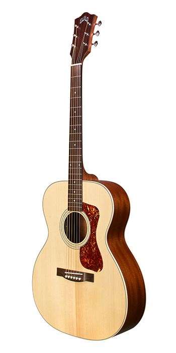 Vertical view of OM-240E Natural guitar