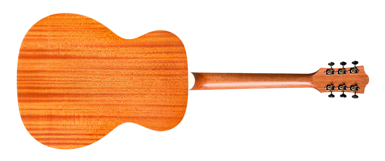 Horizontal back view of OM-240E Natural guitar
