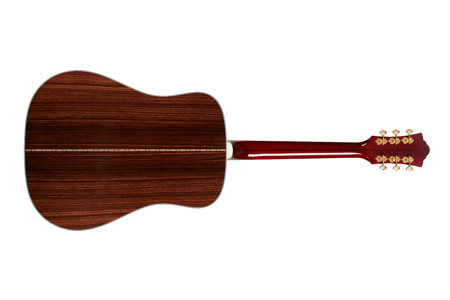 Horizontal back view of D-55E Natural guitar