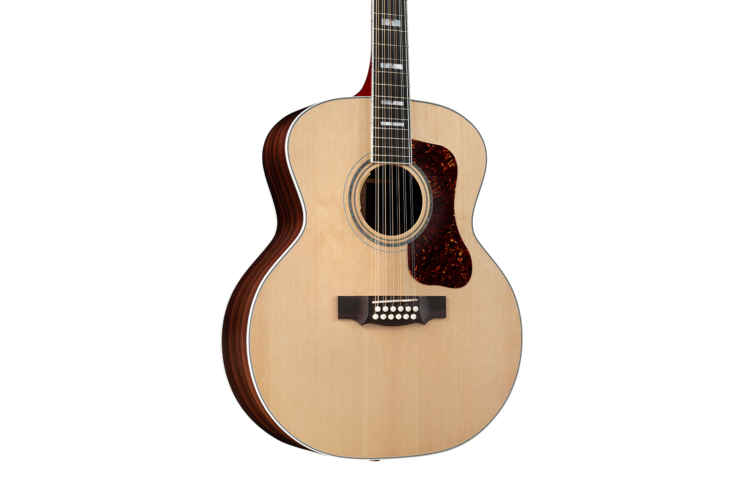 Horizontal body close-up view of F-512E Natural guitar