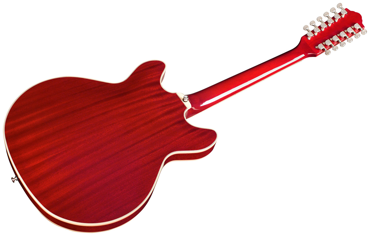 Angled back view of Starfire I-12 Cherry Red guitar