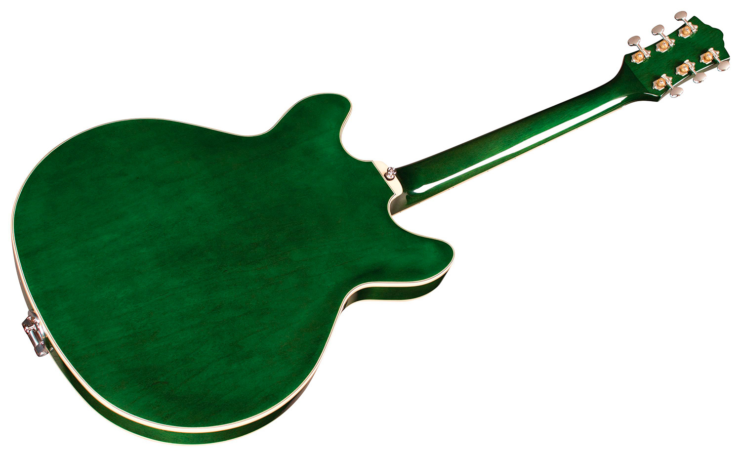 Horizontal back angle view of Starfire I DC Emerald Green guitar