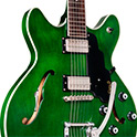 Close up front body view of Starfire I DC Emerald Green guitar thumbnail