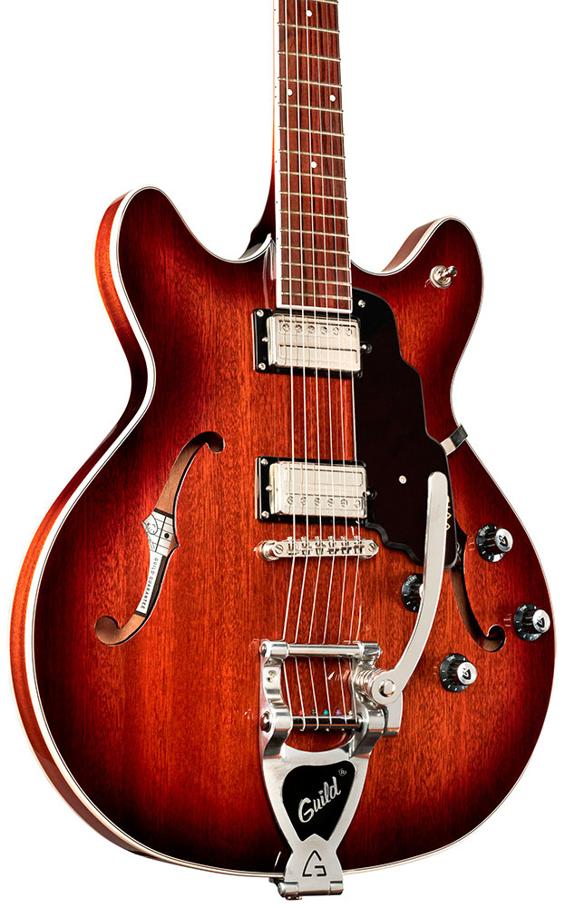 Close up front body view of Starfire I DC California Burst guitar