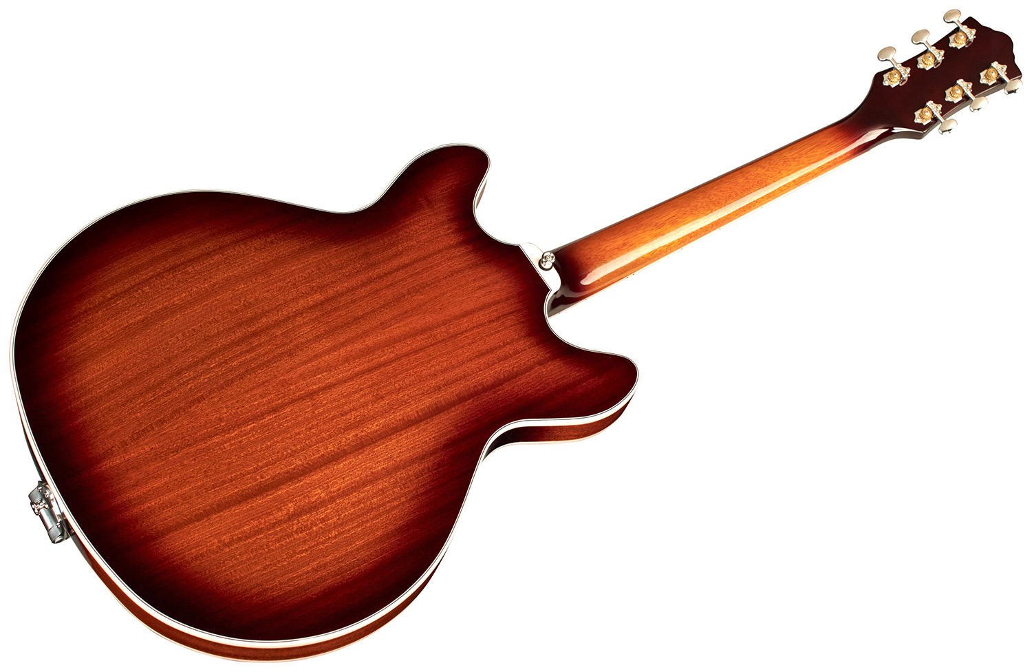 Horizontal back angle view of Starfire I DC California Burst guitar