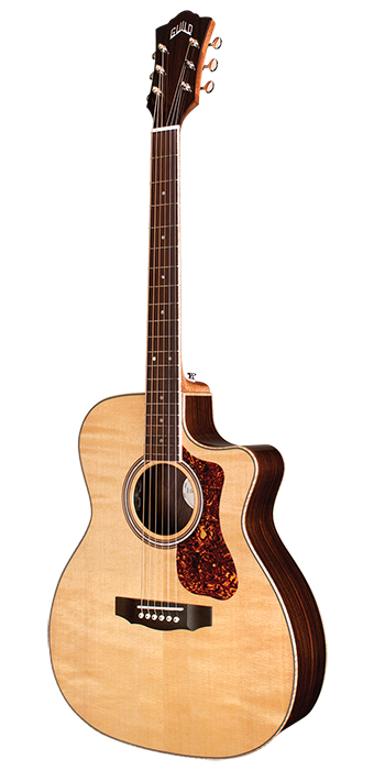 Vertical view of OM-250CE Reserve Natural acoustic guitar