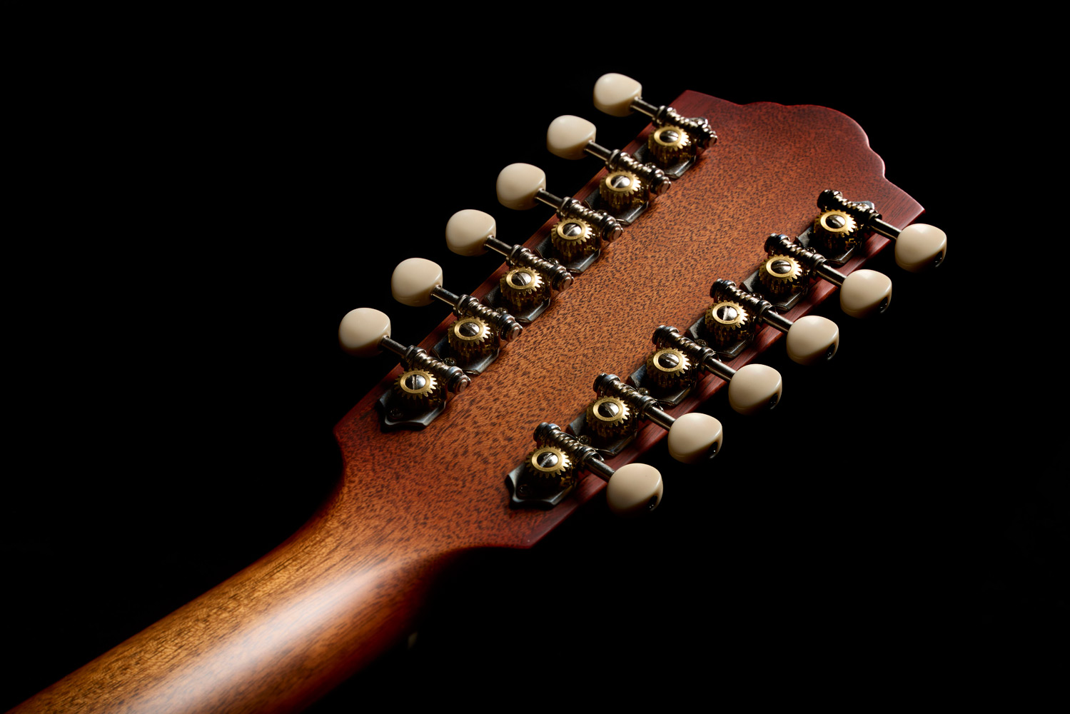 Close-up of the back of the F-412 Standard Pacific Sunset Burst headstock