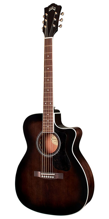 Vertical view of OM-260E Deluxe Flamed Mahogany acoustic guitar