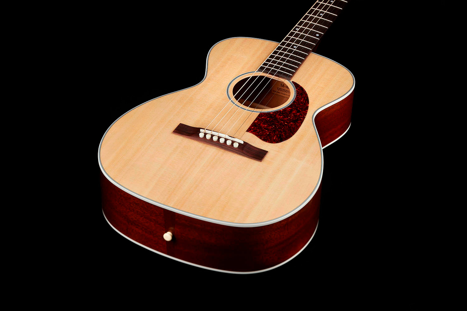 View of M-40 Standard Natural body showcasing solid Sitka spruce top