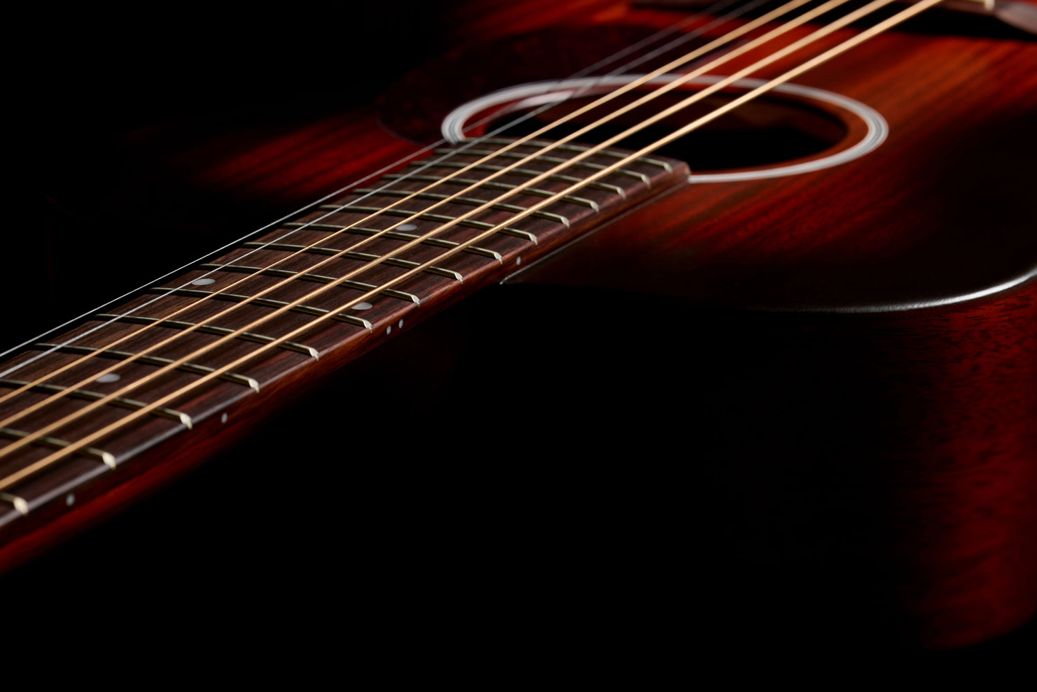Close-up of M-20 Vintage Sunburst neck and strings