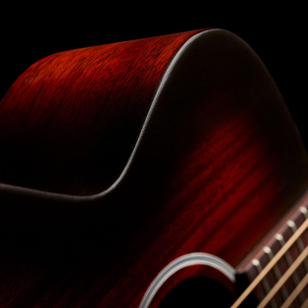 Close-up of M-20 Vintage Sunburst curved shoulder thumb