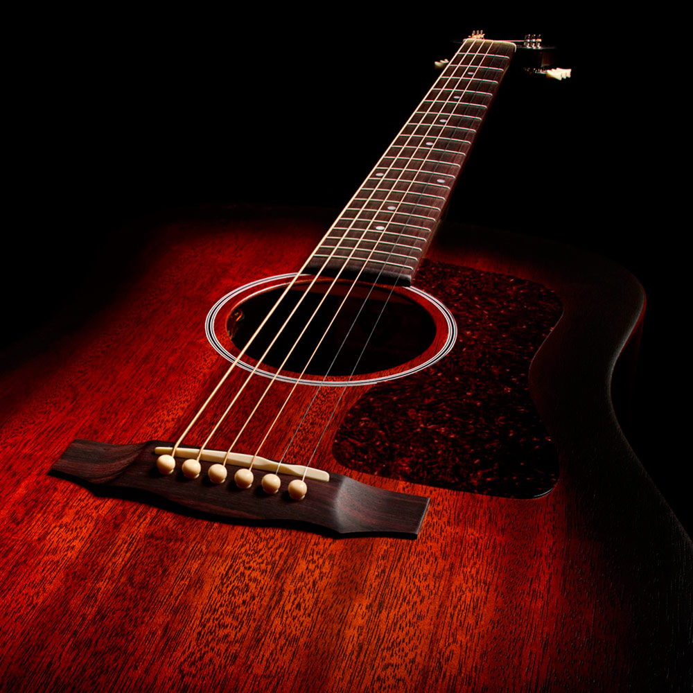 Top down front view of D-20E Vintage Sunburst body thumb