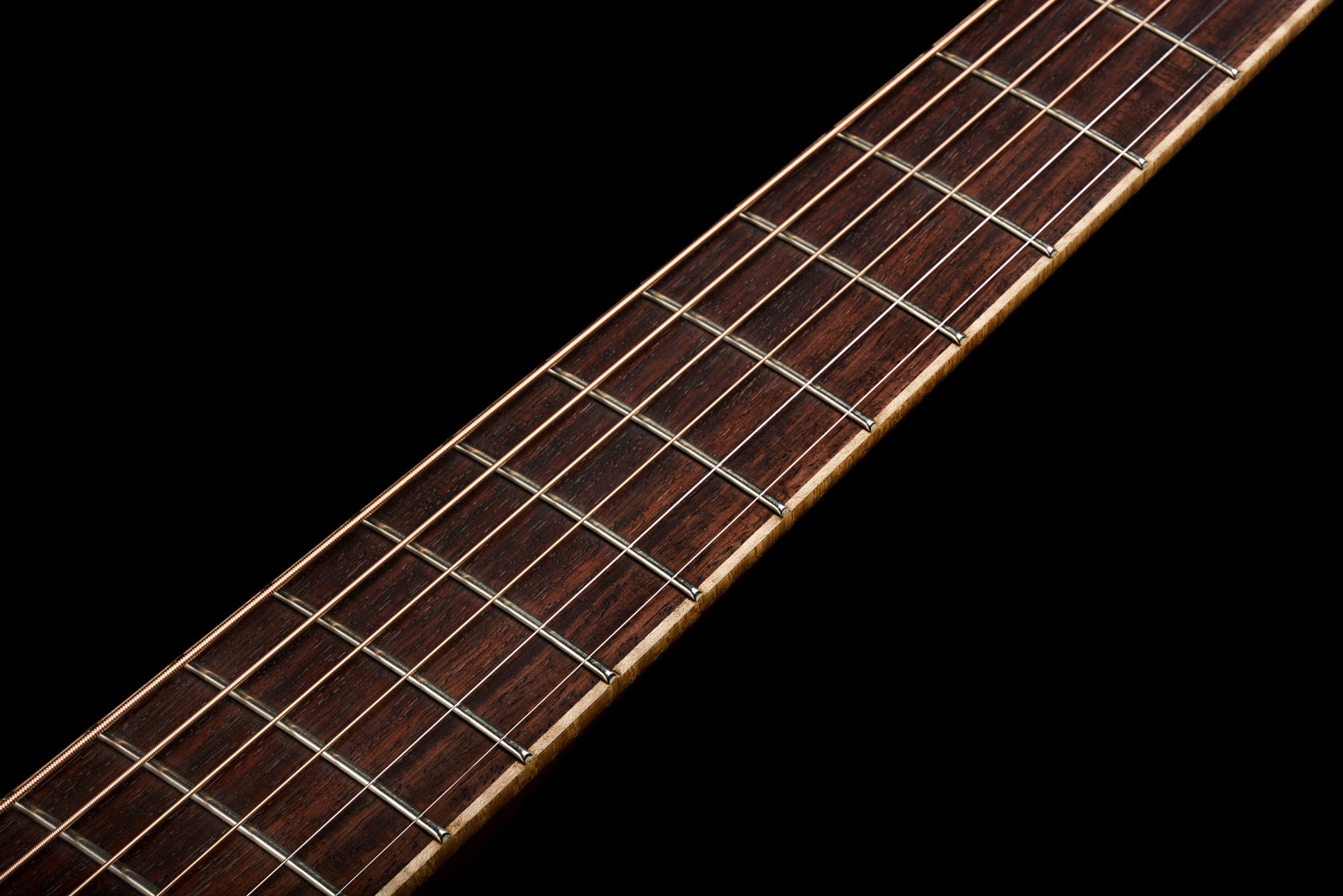 Close-up of VR1 F-40 Au Naturel neck showcasing C-Shape mahogany neck with walnut center strip