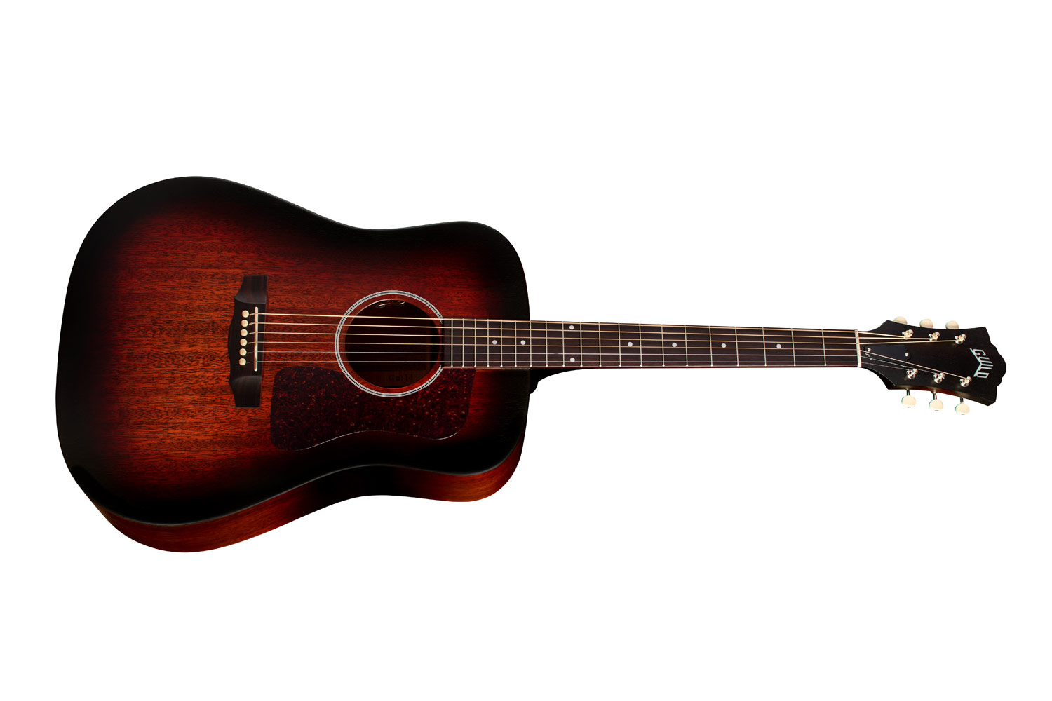 Horizontal side view of D-20E Vintage Sunburst acoustic guitar