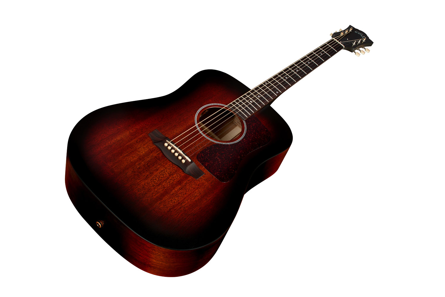 Angled front view of D-20E Vintage Sunburst acoustic guitar