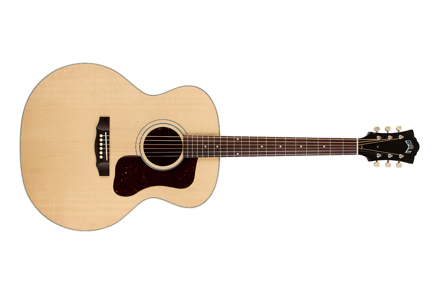 Horizontal front view of F-40E Standard Natural acoustic guitar