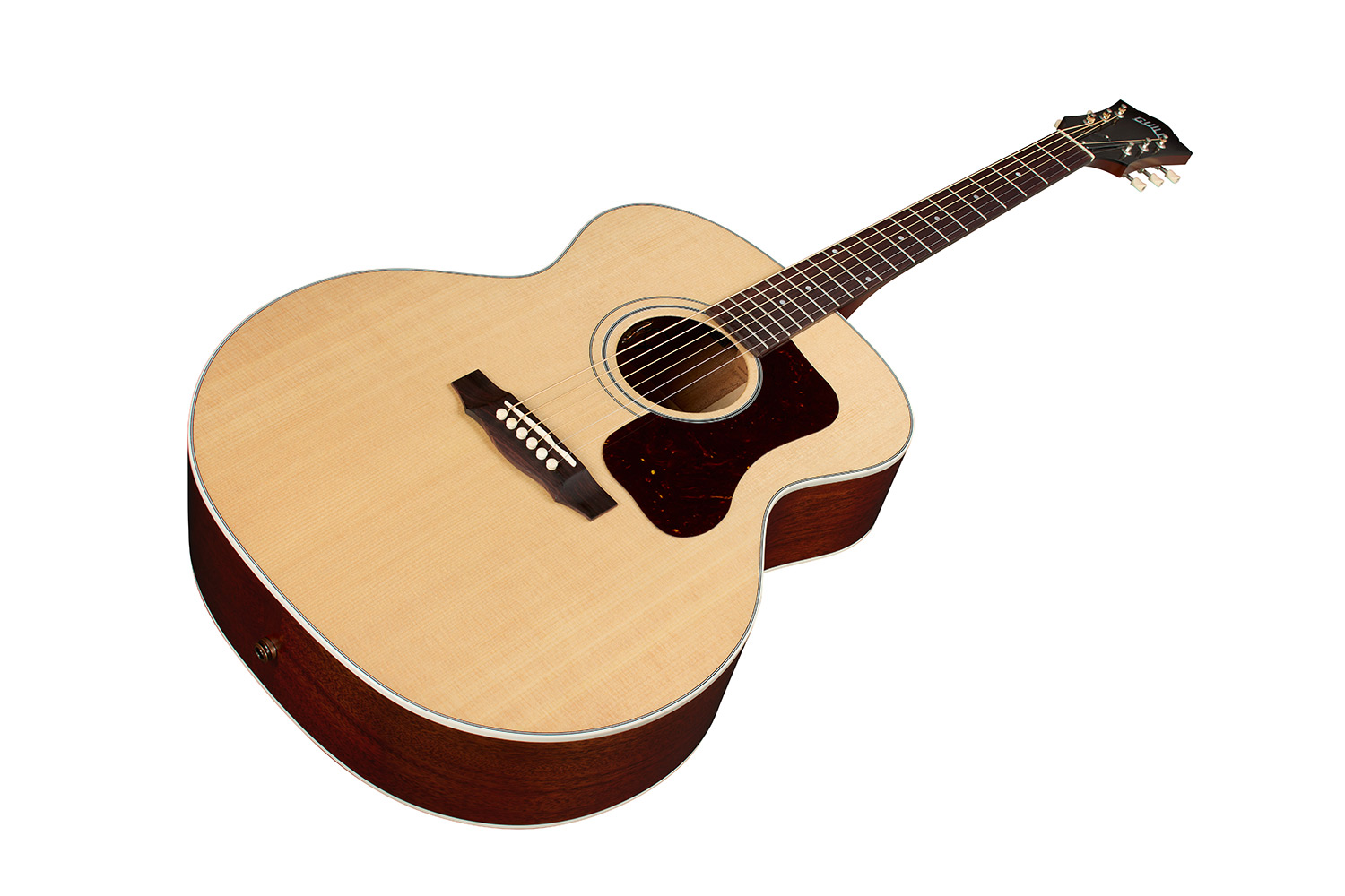 Horizontal angled front view of F-40E Standard Natural acoustic guitar