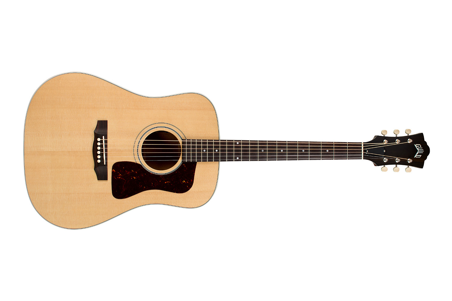 Horizontal front view of D-40E Standard Natural acoustic guitar