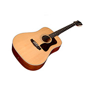 Horizontal angled front view of D-40E Standard Natural acoustic guitar thumb